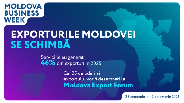 Aproape jumătate din exporturile țării sunt generate de servicii. Moldova Export Forum va reflecta dinamica exporturilor în cadrul Moldova Business Week 2026