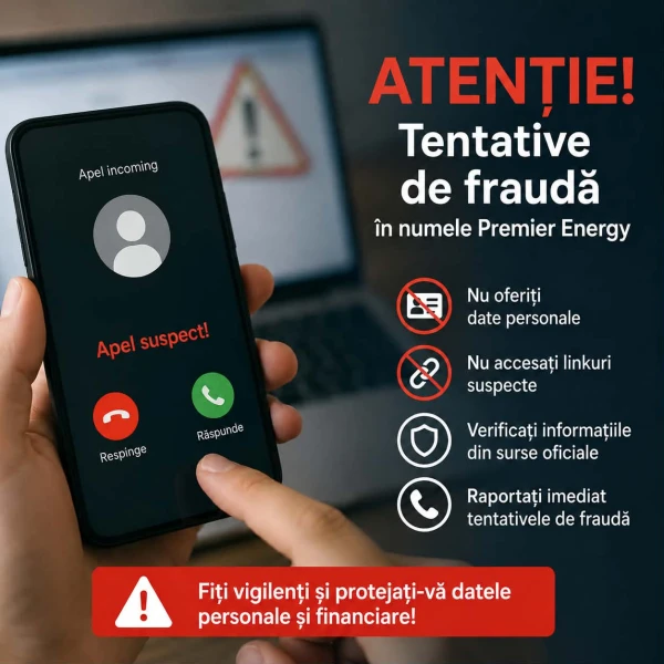Premier Energy avertizează: Fiţi prudenţi la escrocheriile telefonice și protejaţi-vă datele personale!