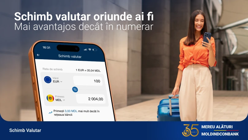 Moldindconbank lansează schimb valutar 24/7 direct în aplicația MICB Mobile Banking