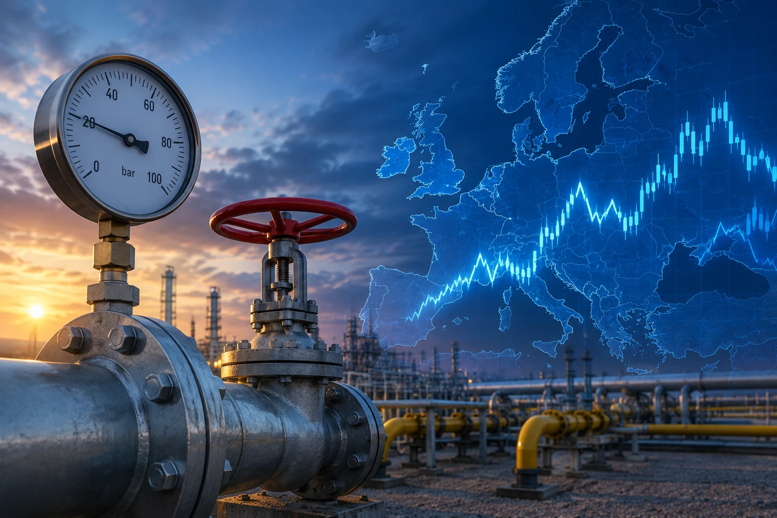 Gas prices in Europe continued to rise, reaching 74.35 euros per MWh