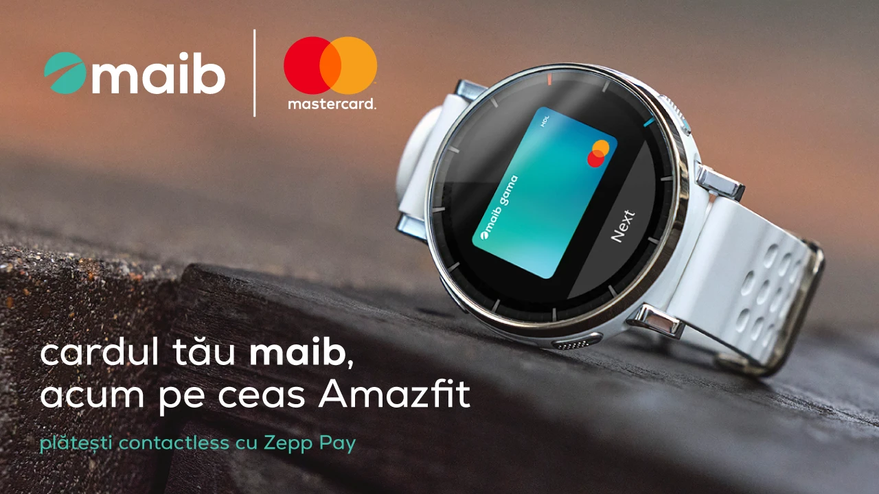 Premieră în Moldova: plăți contactless direct de pe ceasul Amazfit cu Zepp Pay, cu maib și Mastercard