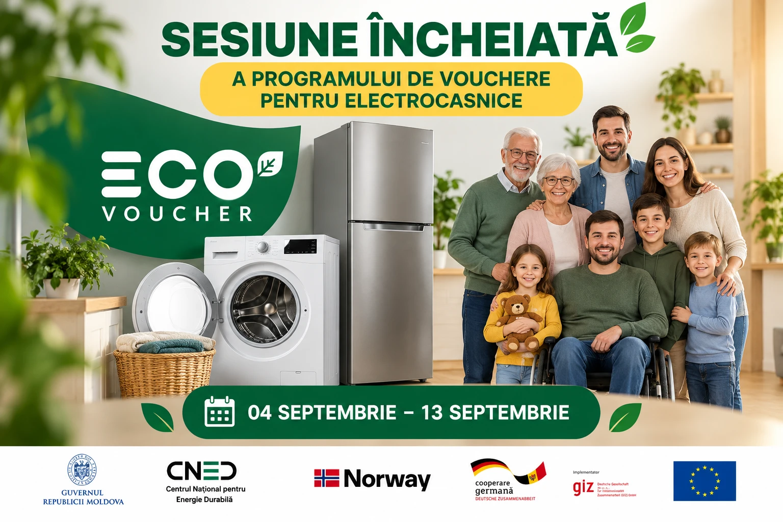 Încă 107 familii din Moldova au primit aparate electrocasnice noi, eficiente din punct de vedere energetic, în cadrul programului EcoVoucher