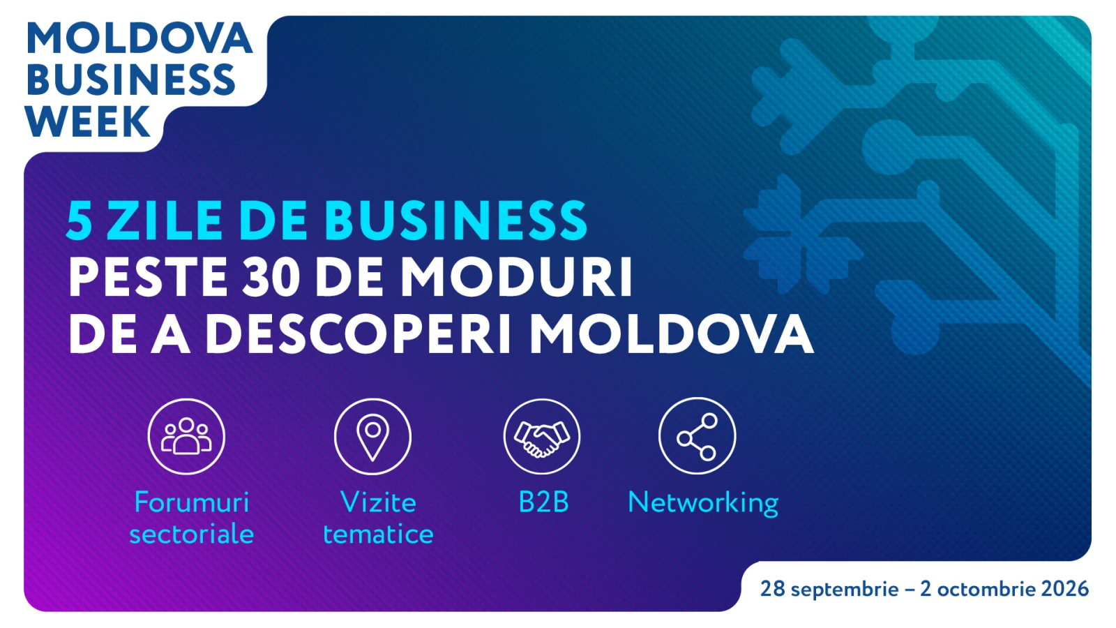 Cinci zile, peste 30 de evenimente, vizite de studiu și forumuri sectoriale. Vezi agenda completă a Moldova Business Week 2026!