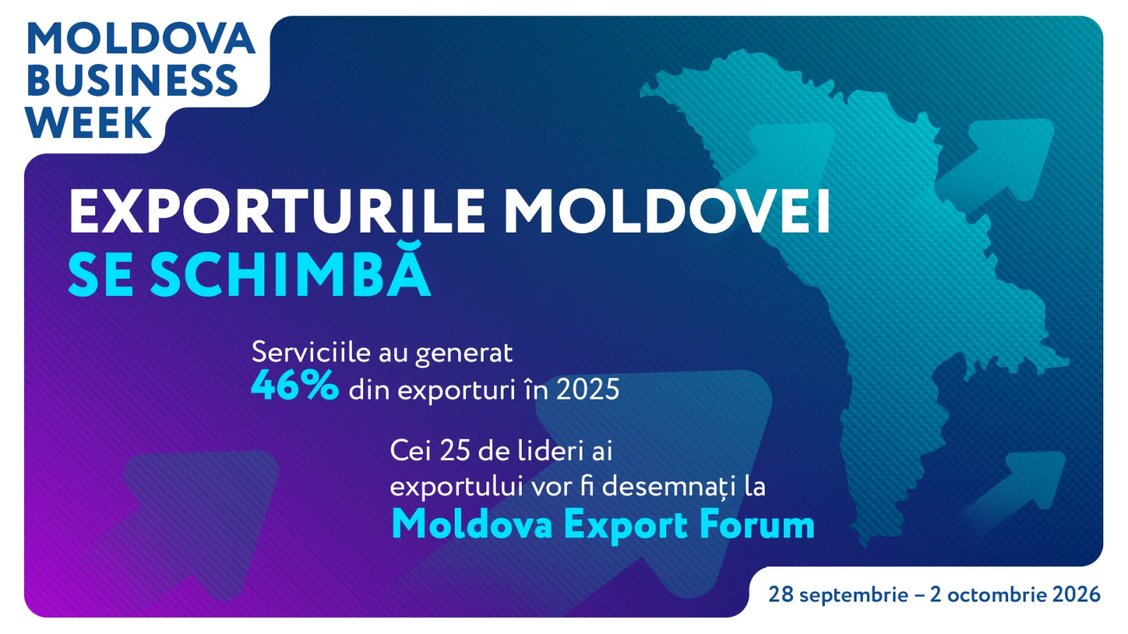 Aproape jumătate din exporturile țării sunt generate de servicii. Moldova Export Forum va reflecta dinamica exporturilor în cadrul Moldova Business Week 2026