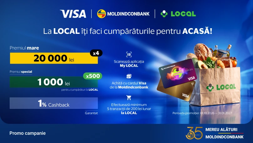 Cumpără la Local, plătește cu Visa de la Moldindconbank și poți câștiga premii bănești