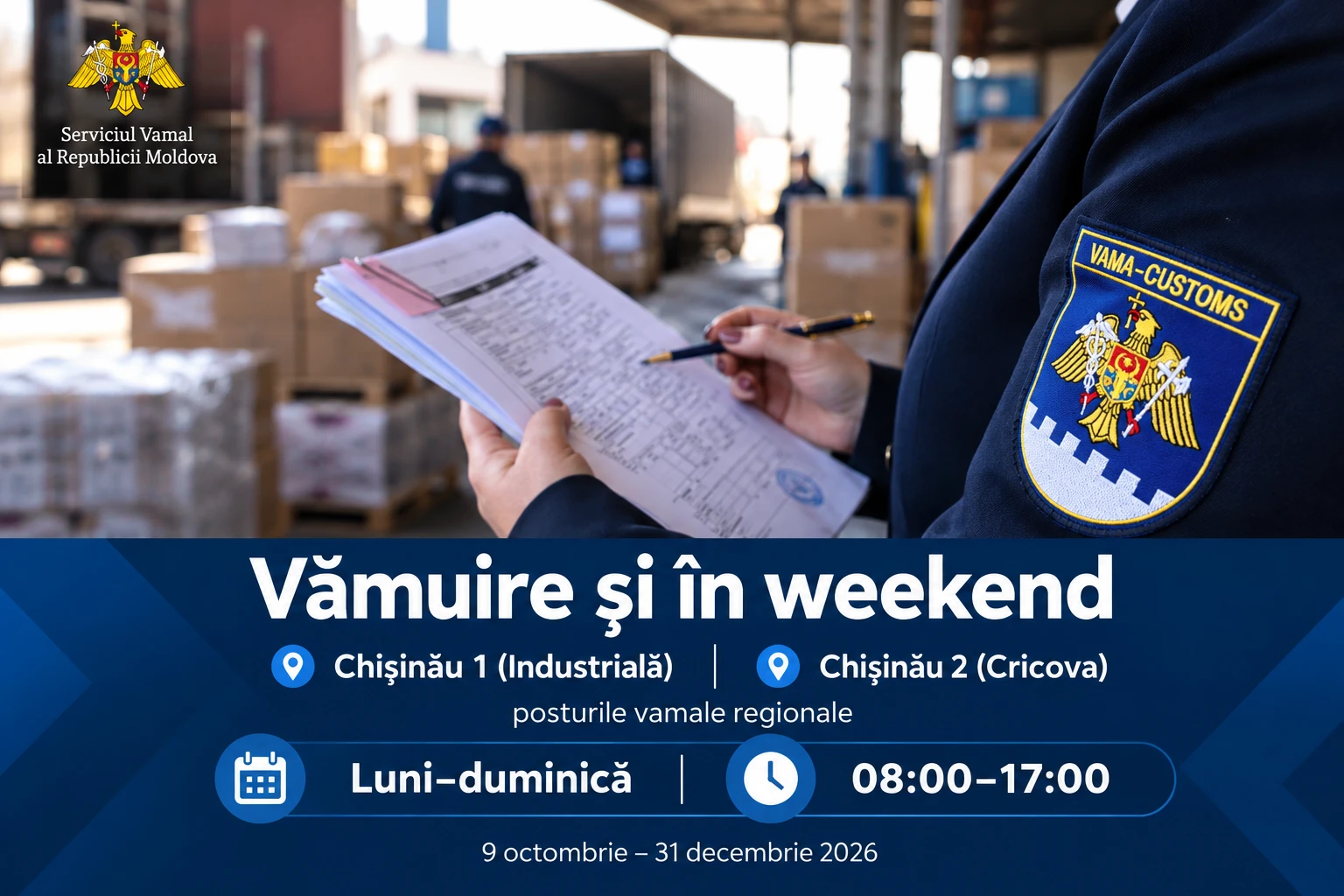 Două puncte vamale interne din Chișinău vor activa și în weekend
