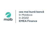 Maib - desemnată de EMEA Finance „Cea mai bună bancă din Moldova”, pentru al doilea an consecutiv