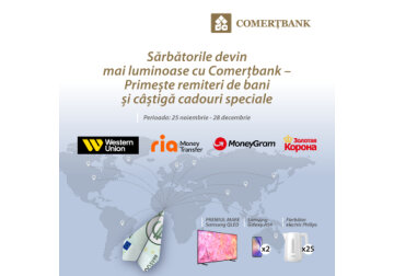 Campanie promoțională: ,,Sărbătorile devin mai luminoase cu Comerțbank - Primește remiteri de bani și câștigă cadouri speciale”