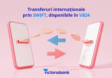 Онлайн-перевод валюты через SWIFT (на основе IBAN) в любую точку мира – новая цифровая функция от Victoriabank, доступная с телефона или через Интернет, посредством приложений VB24 Mobile или VB24 Web
