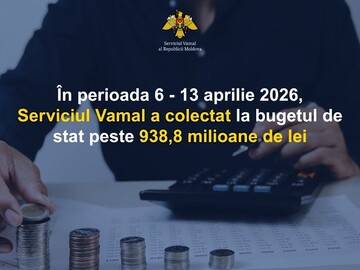 Săptămâna trecută, Serviciul Vamal a colectat în bugetul de stat 938,8 milioane de lei, cu 5,7% mai mult decât în săptămâna precedent 