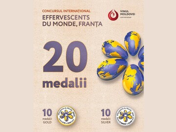 Vinurile spumante din Moldova au câștigat 10 medalii de aur și 10 medalii de argint la prestigiosul concurs Effervescents du Monde 2025 din Burgundia, iar Moldova a intrat în top 10 al celor mai buni producători de vinuri spumante din lume