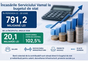 Таможенная служба за неделю перечислила в бюджет 791,2 млн леев, что на 5,5% меньше, чем неделей ранее, а с начала года – 20,1 млрд леев