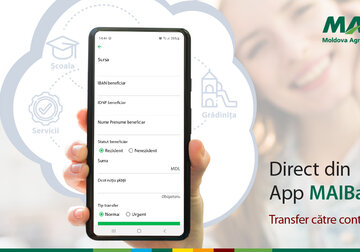 Nou de la Moldova Agroindbank: Transfer de bani către cont IBAN prin App MAIBank
