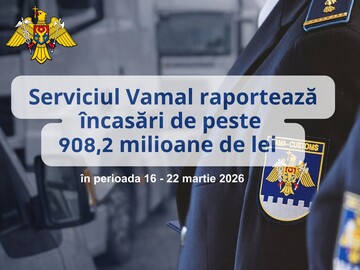 Over the past week, the Customs Service collected 908.2 million lei for the state budget, which is 5.5% more than the previous week