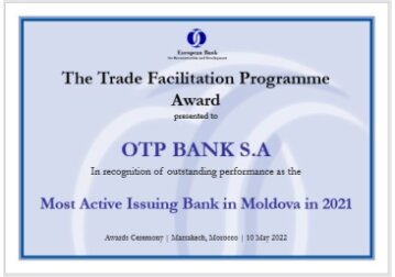 OTP Bank - premiată de BERD pentru susținerea comerțului internațional