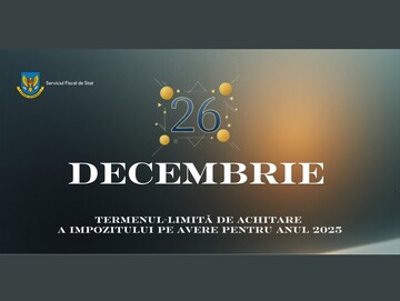 Serviciul Fiscal de Stat a reamintit că termenul de plată a impozitului pe proprietate pentru anul curent expiră la 26 decembrie