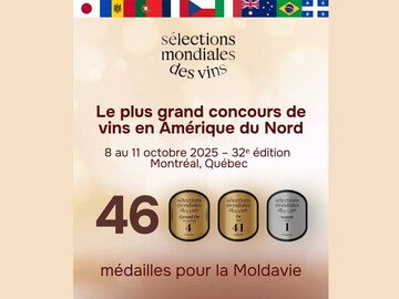 Moldova won 46 medals and became one of the most successful countries at the Sélections Mondiales des Vins 2025 competition in Montreal, North America's largest wine competition