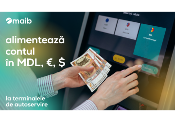 Alimentează contul și achită creditul maib la terminalele de autoservire cu 0% comision
