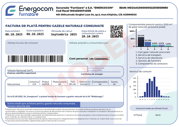 Energocom Furnizare will begin issuing its first bills to natural gas consumers for September consumption on October 6