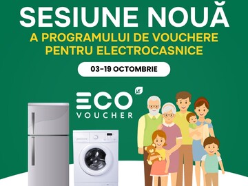 Alte 3369 de familii vor primi vouchere în valoare de 6 mii de lei pentru a înlocui vechile aparate electrocasnice cu unele noi, eficiente din punct de vedere energetic, în cadrul celei de-a șasea etape a programului EcoVoucher.